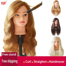 Load image into Gallery viewer, Professional Mannequin head With 85% Gold Human Hair For Barber Practice Hairstyle Kappershoofd Hairdresser Doll Training Head
