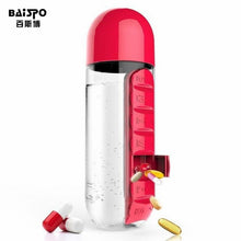 Load image into Gallery viewer, 2 in 1 Pill Box Water Bottle Outdoor 7 Compartments Medicine Organizer With Drinking Bottle Portable Carrying Tablet
